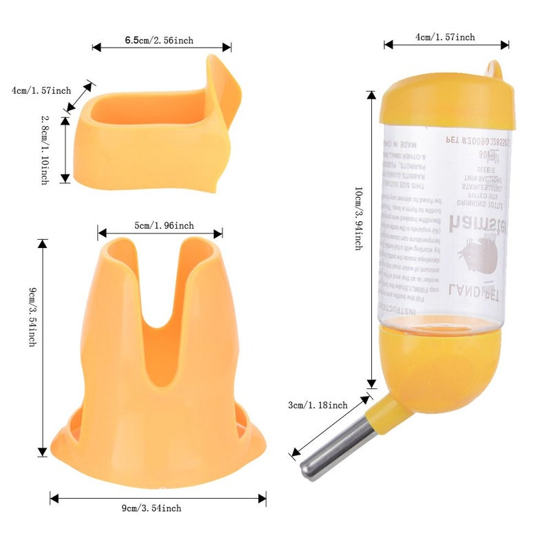 Hamster Automatic Water Bottle Drinking Feeder Dispenser Bottle 80ML with Food Feeder Station bowl Pet Container for Small Animals(Yellow) - Image 4
